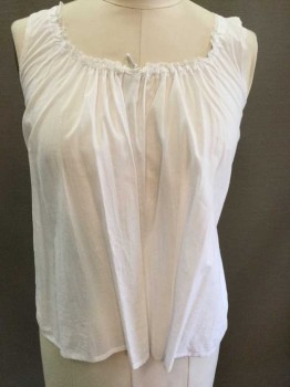 N/L, White, Cotton, Solid, Scoop Neck, Elastic Drawstring Neck, Tie Front, Lace Trim Neck and Arm Holes