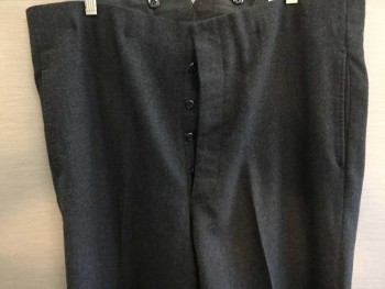 DOMINIC GHERARDI, Charcoal Gray, Wool, Solid, Button Front, Suspender Buttons, Flat Front, 3" Hem, Multiples,