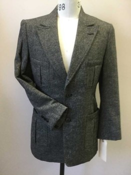 MTO, Gray, Wool, Tweed, Single Breasted, 2 Buttons, Norfolk, 4 Pockets, Exaggerated Notched Lapel, Back Vents, Waistband, Insert, Box Pleat Back