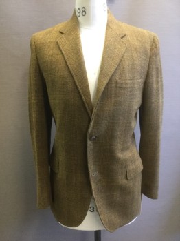 BROOKFIELD, Ochre Brown-Yellow, Moss Green, Brown, Wool, Plaid, Single Breasted, 3 Buttons,  Notched Lapel, 3 Pockets, Single Back Vent