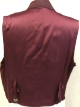 NO LABEL, Maroon Red, Wine Red, Brown, Polyester, Acetate, Check , with Solid Wine Lining & Back, Adjustable Belt & Gold Buckle, Large Notched Lapel, Single Breasted, 5 Cover Button Front, 3 Pockets,
