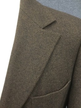 IC COAT, Brown, Black, Wool, Stripes - Diagonal , Twill Weave, Single Breasted, Collar Attached, Notched Lapel, 3 Pockets, 3 Buttons, Long Sleeves, Knee Length