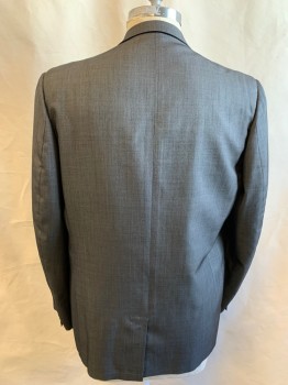 BENEDETTI, Dk Gray, Wool, Silk, Solid, Single Breasted, Collar Attached, Notched Lapel, 2 Buttons, 3 Pockets