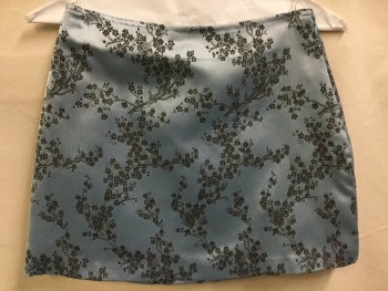 DOLLHOUSE, Baby Blue, Gray, Black, Silk, Floral, Baby Blue with Black/gray Floral Print, Side Zip