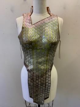 MTO, Lilac Purple, Chartreuse Green, Bronze Metallic, Silver, Leather, Metallic/Metal, Ombre, Geometric, Asymmetrical Squared Neckline, Lace Sides and Back, Stand Up Collar, Metal Washers Stitched in 4 Holes NONBARCODED Gauntlets, Lace Up with Leather Cord