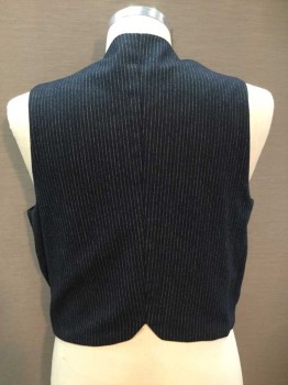 NO LABEL, Navy Blue, Off White, Wool, Stripes - Pin, Button Front, V-neck, 4 Welt Pockets,