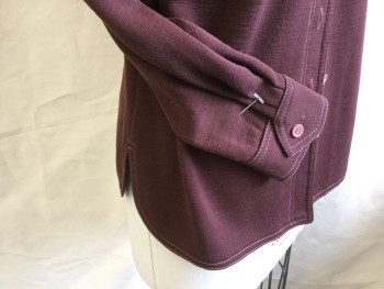 ACT III, Brown, Polyester, Wool, Solid, Brown with Double Tan Top Stitches, Collar Attached, , Button Front, 2 Pockets with Extended Yoke Flap with Matching Button, Long Sleeves, Curved Hem, 1 Vertical  Seam Back Center