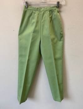 QUEEN CASUALS, Sage Green, Cotton, Solid, Cigarette Pant, High Waist, Slim Leg, 1" Wide Waistband, Darts at Waist, Side Zipper, Early 1960's