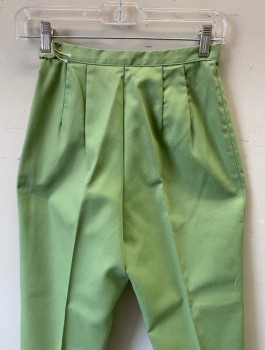 QUEEN CASUALS, Sage Green, Cotton, Solid, Cigarette Pant, High Waist, Slim Leg, 1" Wide Waistband, Darts at Waist, Side Zipper, Early 1960's