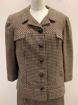 BULLOCKS WILSHIRE, Black, Beige, Wool, Houndstooth, Collar Attached, Single Breasted, Button Front, 2 Pockets