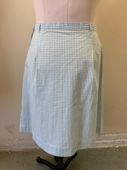N/L, White, Lt Blue, Cotton, Check , Skirt, A-line with Stitched Down Inverted Box Pleat Center Front, Side Zipper, Belt Loops,