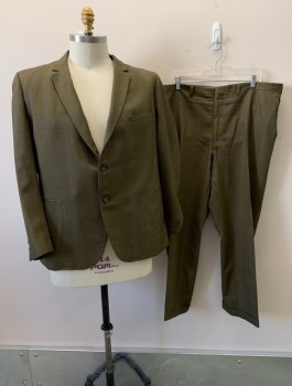 MICHAELS/STERN, Olive Green, Wool, 2 Color Weave, Single Breasted, 2 Buttons, Notched Lapel, 3 Pockets, 2 Back Vents, Olive, Light Blue, and Black Weave