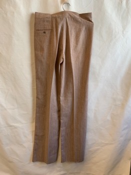 NL, Tan Brown, White, Cotton, Wool, Stripes - Vertical , Slant Pockets, Zip Front, Pleated Front, 1 Back Welt Pocket