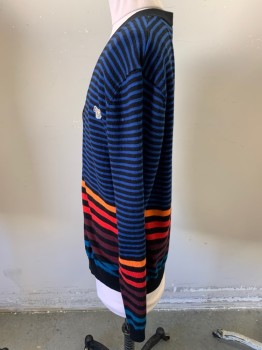 PAUL SMITH JUNIOR, Black, Royal Blue, Orange, Red, Maroon Red, Cotton, Stripes - Horizontal , V-neck, Button Front, Long Sleeves,