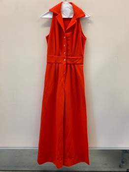 MTO, Cherry Red, Polyester, Solid, Sleeveless, V Neck, Collar Attached, B.F., Zip Front, Pleated, Wide Leg,