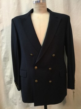 CHRISTIAN DIOR, Navy Blue, Wool, Solid, Navy, Peaked Lapel, Collar Attached, Dbl Breasted, 6 Buttons, 3 Pockets,