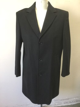 METROPOLITAN VIEW, Black, Wool, Nylon, Solid, Single Breasted, Notched Lapel, 3 Buttons, 2 Pockets, Gray Lining