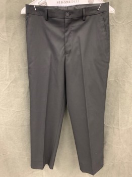 JOSEPH ABBOUD, Black, Polyester, Rayon, Solid, Flat Front, Zip Fly, 4 Pockets, Belt Loops