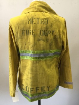 TRANSON MFG, Yellow, Nomex, Solid, Long Sleeves, Velcro Closure, 4 Pockets, 3m Segmented Trim, Aged, "Metro Fire Dept.", "Coffey"