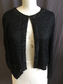 MTO, Black, Silk, Abstract , Black with Iridescent Black Beads All Over, with Black Lining, Round Neck,  1 Hook & Eye Front, Long Sleeves,