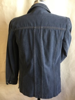 WRANGLER, Steel Blue, Cotton, Solid, Western Jacket, Steel Blue Denim, Collar Attached, Clear Pearl with Silver Trim Snap Front, 2 Pockets with Flap, Shawl Lapel, 5" Side Split Hem,