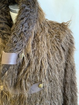 MTO, Brown, Fur, Solid, Long Mongolian Fur, Leather Strap Closures, Metal Medallion Shank Buttons