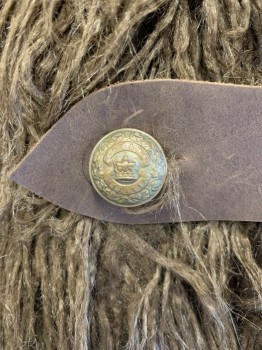 MTO, Brown, Fur, Solid, Long Mongolian Fur, Leather Strap Closures, Metal Medallion Shank Buttons