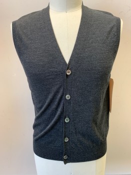 BROOKS BROTHERS, Charcoal Gray, Wool, Solid, V-N, Cardigan,