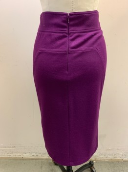 DVF, Dk Purple, Wool, Polyamide, Solid, Wide Waistband, Self Stripe at Front & Back Creating Panel, Zip Back