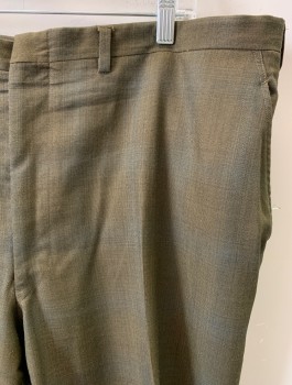 MICHAELS/STERN, Olive Green, Wool, 2 Color Weave, F.F, 4 Pockets, Cuffed, Olive, Light Blue, and Black Weave