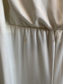 FREDERICK'S OF HOLLY, Off White, Polyester, Solid, Bateau/Boat Neck, S/S, Back Zipper, Elastic Waistband, *Makeup Stains at Collar and Water Stain By Right Waistband*