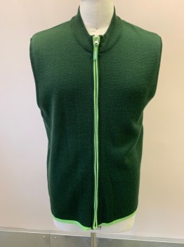 SIGNATURE, Forest Green, Acrylic, Knit, Mock Neck, Zip Front, Light Green Trim