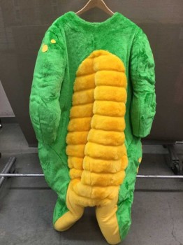 NO LABEL, Green, Yellow, White, Faux Fur, BODY- 5 Pcs, Green Body W/Yellow Dots & Spine, Wings & Belly, Green/Yellow Mitts And Booties, Back Length Measurement 58" From Base Of Neck To Ankle