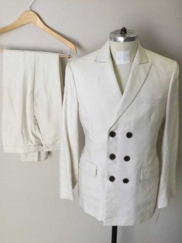 MTO, Ivory White, Linen, Solid, Double Breasted, Peaked Lapel, 6 Buttons,