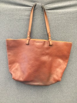 FOSSIL, Dk Brown, Leather, Solid, Tote, Two Straps, Open