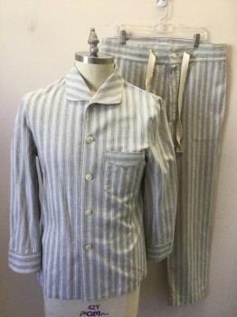 N/L MTO, Lt Gray, White, Gray, Cotton, Stripes - Vertical , Flannel, Long Sleeve Button Front, Rounded Collar, 1 Patch Pocket,  Made To Order, Multiples, See FC038232
