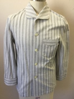 N/L MTO, Lt Gray, White, Gray, Cotton, Stripes - Vertical , Flannel, Long Sleeve Button Front, Rounded Collar, 1 Patch Pocket,  Made To Order, Multiples, See FC038232