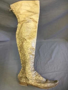 MTO, Ecru, Copper Metallic, Lt Gray, Leather, Mottled, Over the Knee High Boot with Mottled Painted All Over with Zipper Center Back, with Lacing Holes at Upper, Flat Soles