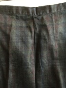 FOX 31-RIGHT.. ALICE, Forest Green, Olive Green, Brown, Navy Blue, Faded Black, Cotton, Polyester, Plaid, Mute Colors, 7/8" Waistband, Side Zip, 2 Side Pockets