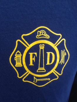 ANVIL, Navy Blue, Yellow, Cotton, Solid, Graphic, Crew Neck, Long Sleeves, Fire Department Screen Print