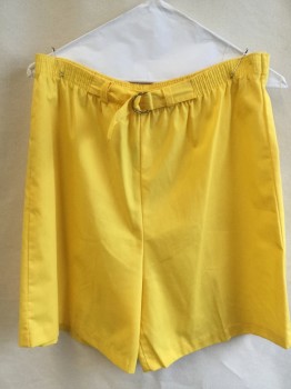 TAKE 1, Yellow, Polyester, Cotton, Solid, 1" Elastic Waistband, with  Belt Hoops, Short Belt with  2 D-ring Gold Buckle Front Center,