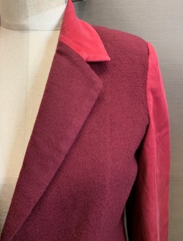 LA VEER, Wine Red, Dk Red, Wool, Silk, Color Blocking, Notched Lapel, 1 Button Closure, 3 Pockets, 3 Button Cuffs, 1 Back Vent