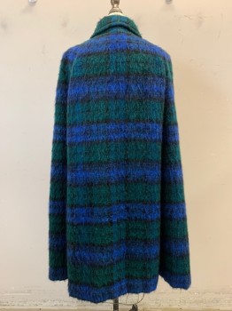 K. ANDERSON, Blue, Dk Green, Black, Wool, Plaid, Peter Pan Collar, Single Breasted, Button Front, 2 Pockets