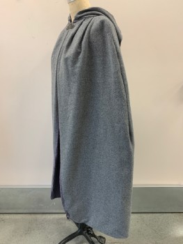 TOWNSENDS, Heather Gray, Wool, Solid, Cape With Hood, Pleated, Silver Broach With Hook, Made To Order,