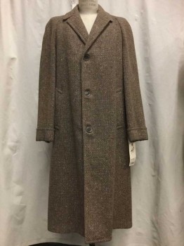 WESTCHESTER, Brown, Wool, Tweed, Rust/ Cream/ Chocolate Speckles, 3 Buttons,  Collar Attached, Notched Lapel, 2 Buttons, 1950's
