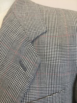 PAUL CHANG'S, Beige, Black, Maroon Red, Wool, Glen Plaid, with Houndstooth Panels, Maroon Faint Windowpane, Single Breasted, Notched Lapel, 2 Buttons, 3 Pockets, Solid Gray Lining, M.T.O.,