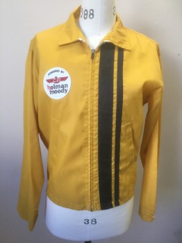 CAP'N JACK, Mustard Yellow, Nylon, Solid, 2 Navy Accent Stripes Along Center Front Zipper, Collar Attached, Logo Racing Patch on Chest, 2 Welt Pockets
