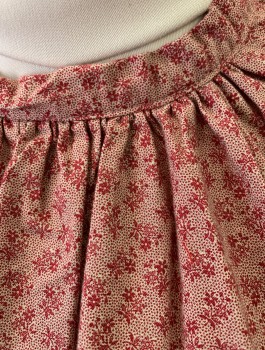 N/L MTO, Cranberry Red, Beige, Cotton, Calico , Floral, Dotted Floral Calico, Long Sleeves, Buttons in Back, Gussets at Arm Pits, Round Neck with Gathering, Elastic Cuffs, Made To Order Frontier Prairie Woman