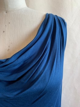 TALBOTS, Indigo Blue, Rayon, Lyocell, Solid, Scoop Neck, Draping at Bust, Sleeveless, Pleated Shoulders