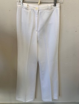 N/L, White, Polyester, Silk, Solid, Pilled Texture, High Waist, Wide Leg, 2 Small Welt Pockets at Front, Belt Loops